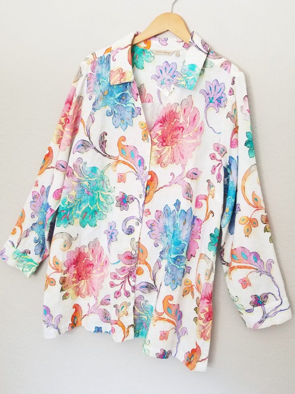 NEW Soft Surroundings Escambia Gauze Tunic Shirt 1X Multi Painterly Floral $110 - Picture 16 of 16